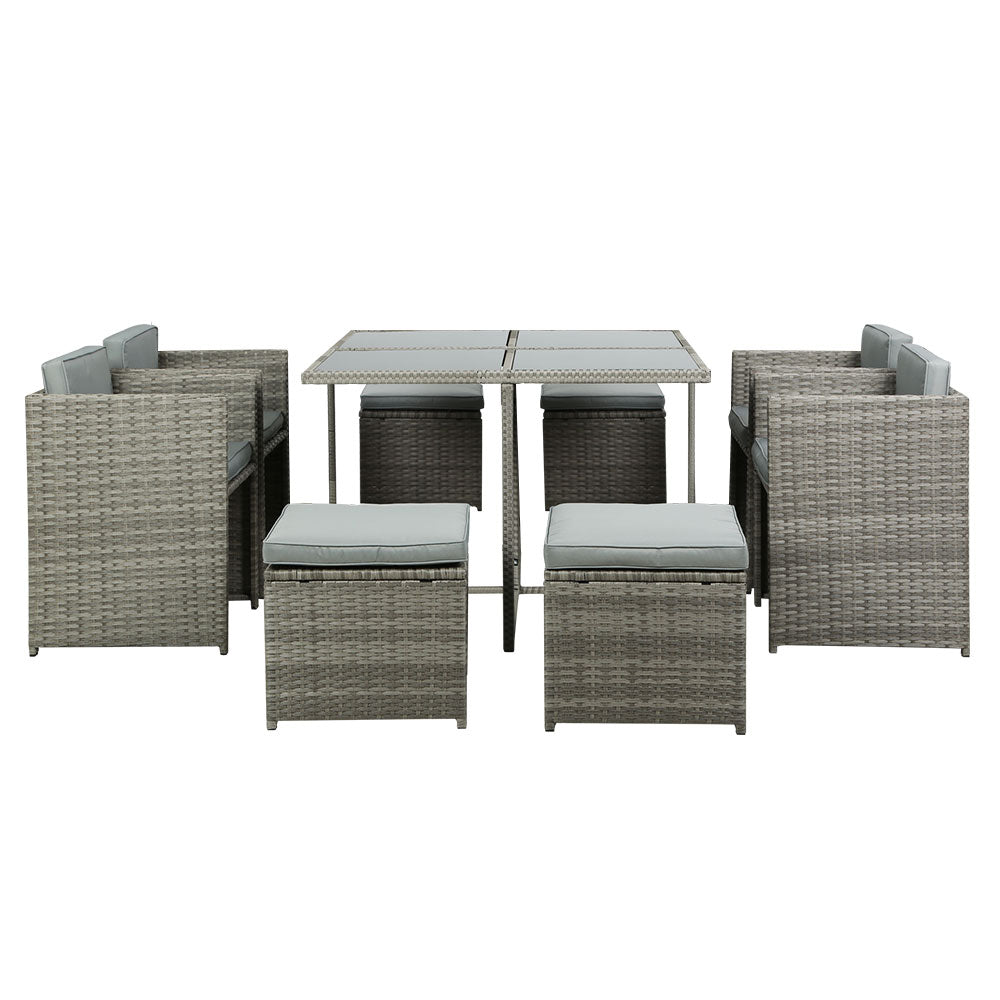 Outdoor Dining Set 9 Piece Wicker Table Chairs Setting Grey